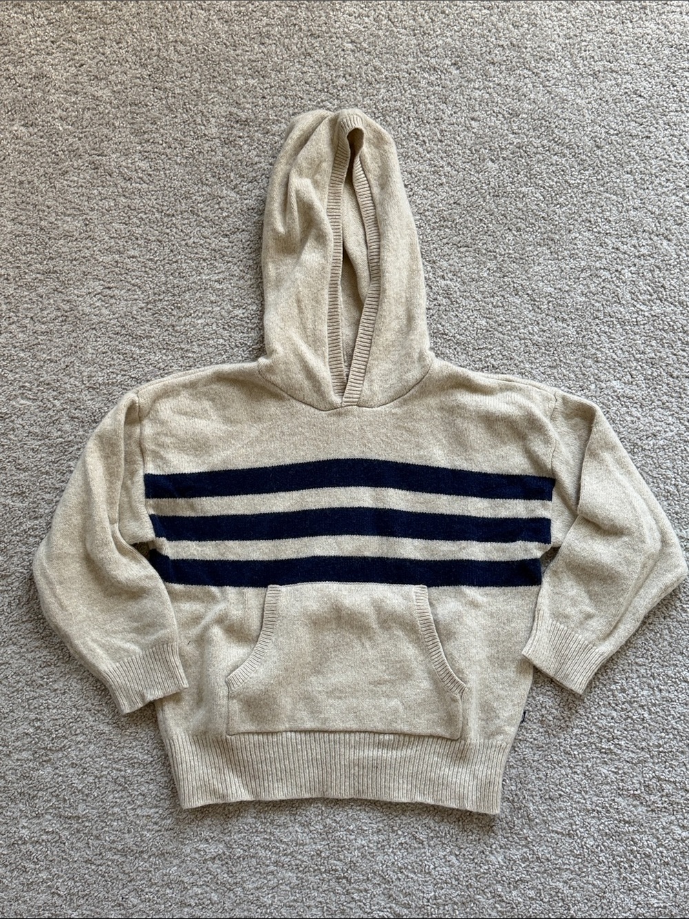 Petit Bateau Cream Hoodie with Navy Stripes